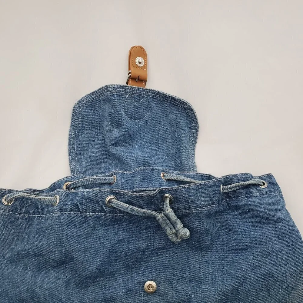 💥 VINTAGE Pacific Denim Co. Drawstring Backpack - 80s/90s Light Wash Rucksack